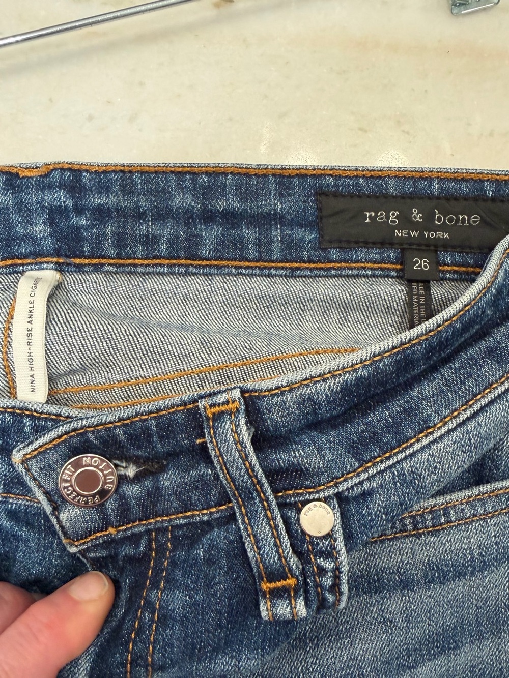 rag & bone Nina High-Rise Ankle Cigarette Jeans Blue Dillon Wash Cropped Size 26 - Picture 7 of 10